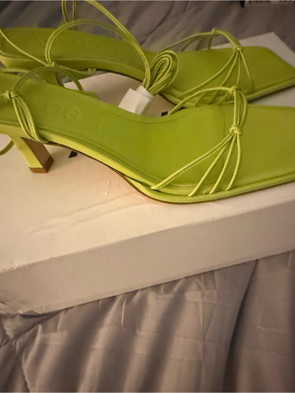 Aeyde Square-Toe Lace-Up Sandals in Neon Green - Picture 2 of 8